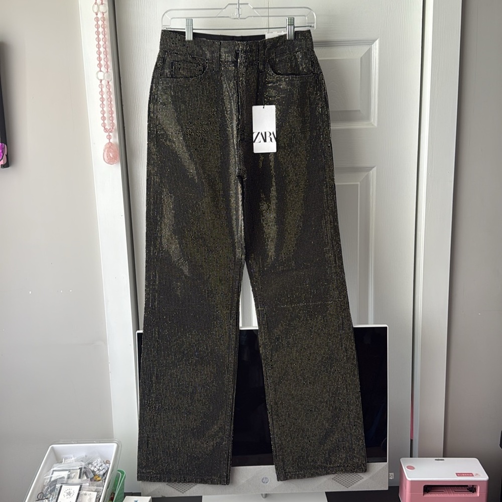 Zara Metallic Black Boot Cut Jeans